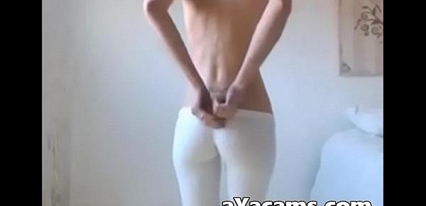  Tall teen in white leggings teasing